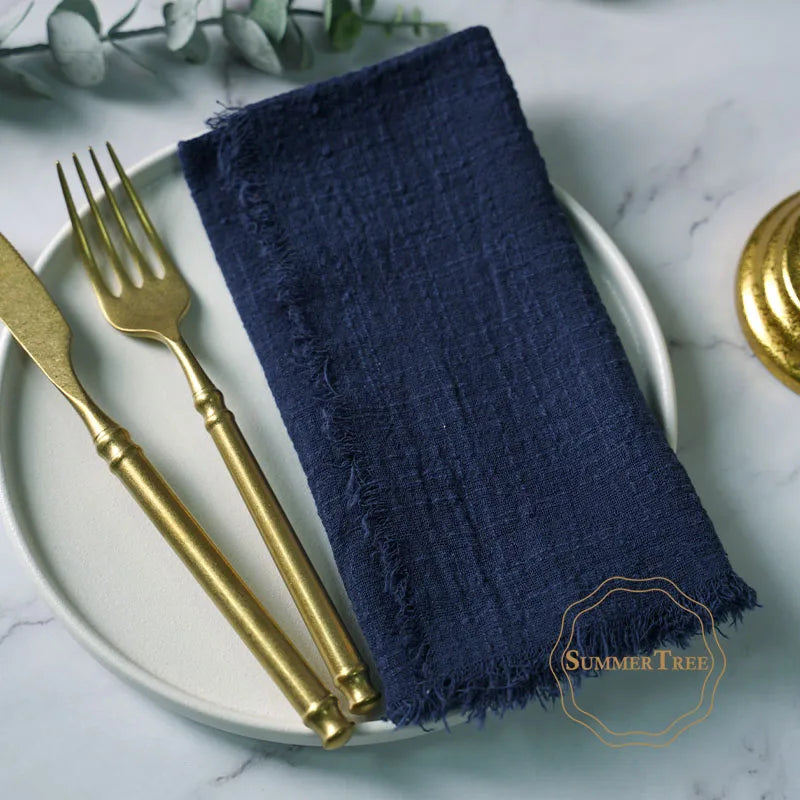 12PCS Napkins 41x41cm Cotton Cloth Gauze Retro Burr Rustic Kitchen Towel Dining Place Mat Wedding Party Linen Napkin Table Decor