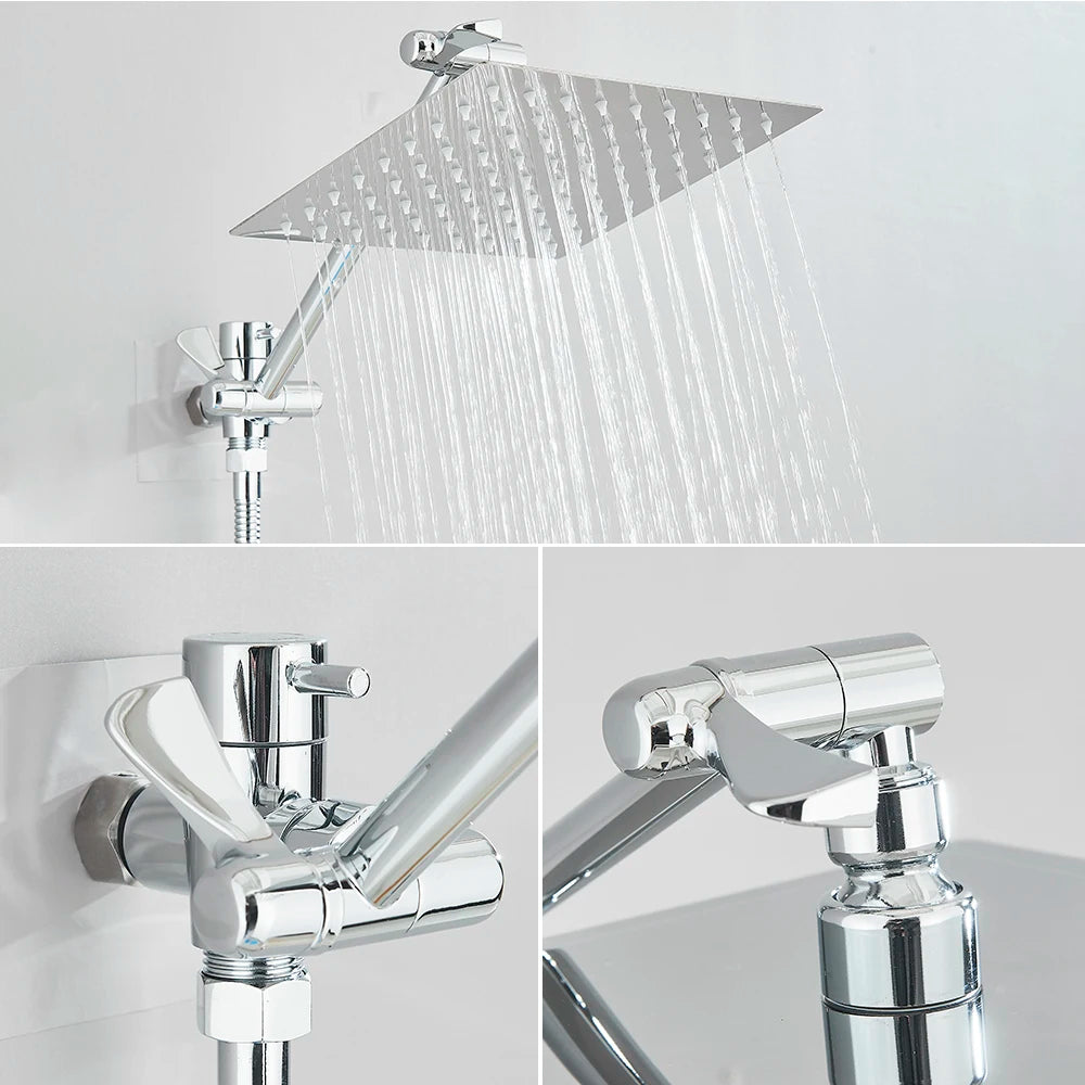 Chrome High Pressure Rainfall Shower Head/Handheld Combo with Extension Arm 6 Settings Handshower Height/Angle Adjustable