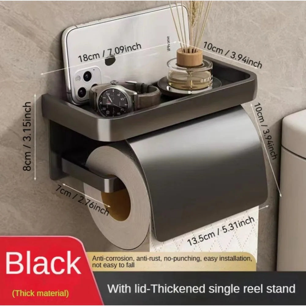 Self-Adhesive Toilet Paper Roll Holder Wall Mount or Adhesive Toilet Paper Holder with Shelf,Toilet Roll Holder, Tissue Holder