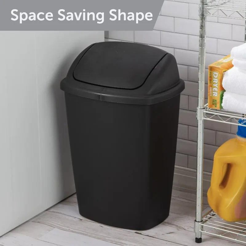 Kitchen Trash Can, 7.5 Gallon Plastic Garbage Bin with Swing Top Lid, Black