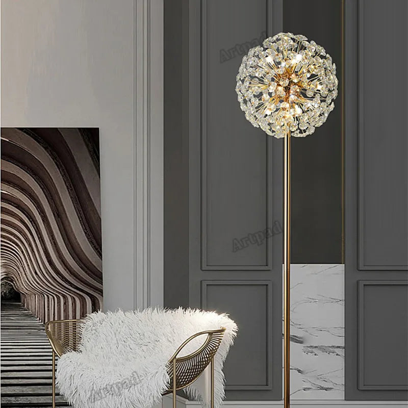 Nordic Floor Lamp LED Crystal Desk Lamp Living Room Bedroom Salon Indoor Lighting Sunshine Art Deco Luminous Stand Light