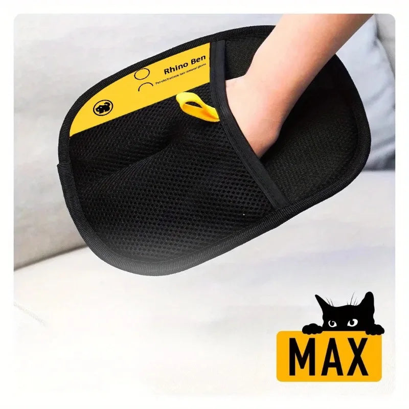 Upgrade Edition Large Pet Static Hair Removal Gloves - Black Polypropylene Cat Grooming Gloves with Yellow Accents