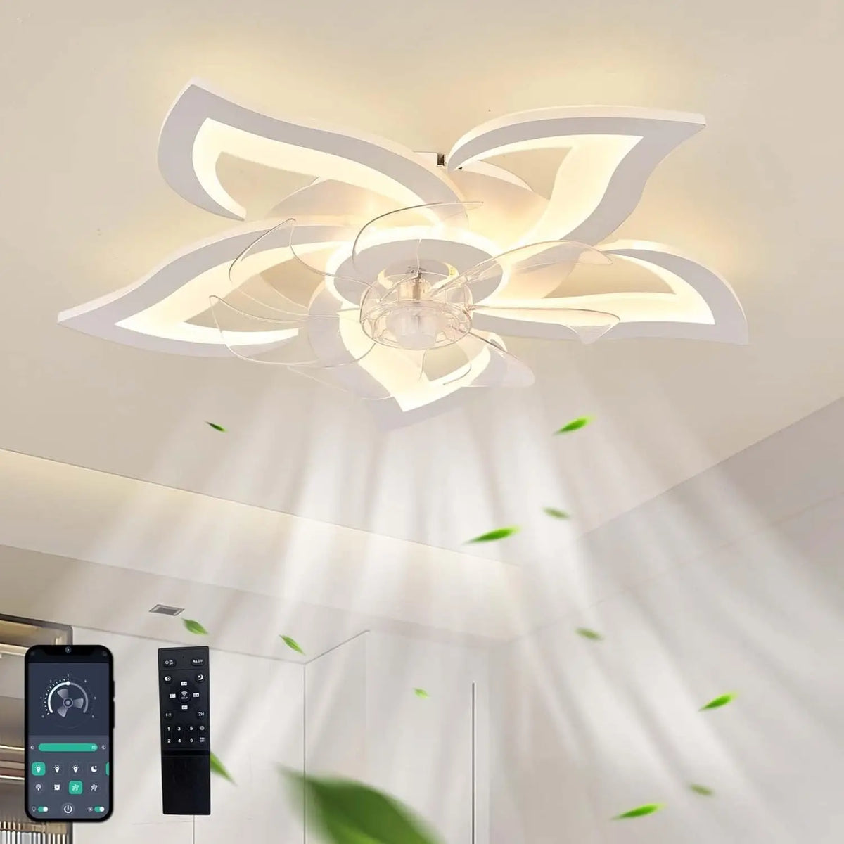 Modern LED Dimmable Ceiling Fan with Lights, Quiet 5-Blade Design, Remote Control, Ideal for Living Room, Bedroom, Dining Room