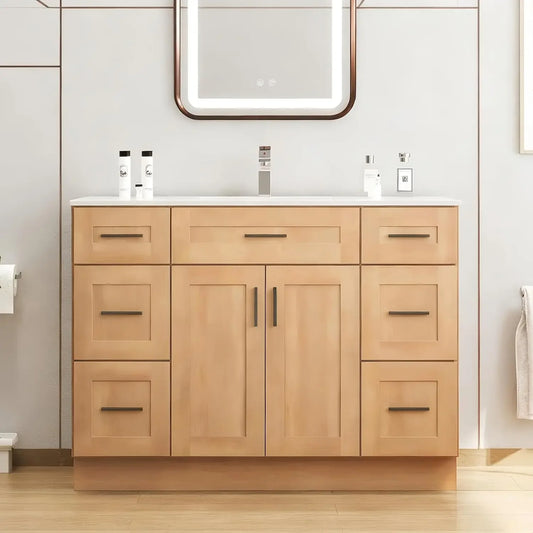 48-Inch Bathroom Vanity with Sink - High-End Bathroom Cabinet for Family Use, Solid Wood Construction, Ceramic Sink, Customized