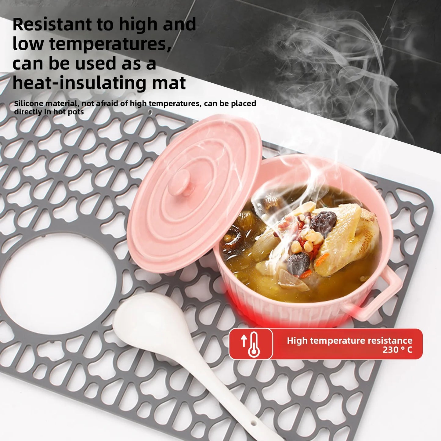 Silicone Kitchen Sink Mat Non SlipDishwashing Pad with Hollow DesignProtects Sink Bottom from Scratches Multi Functional Durable