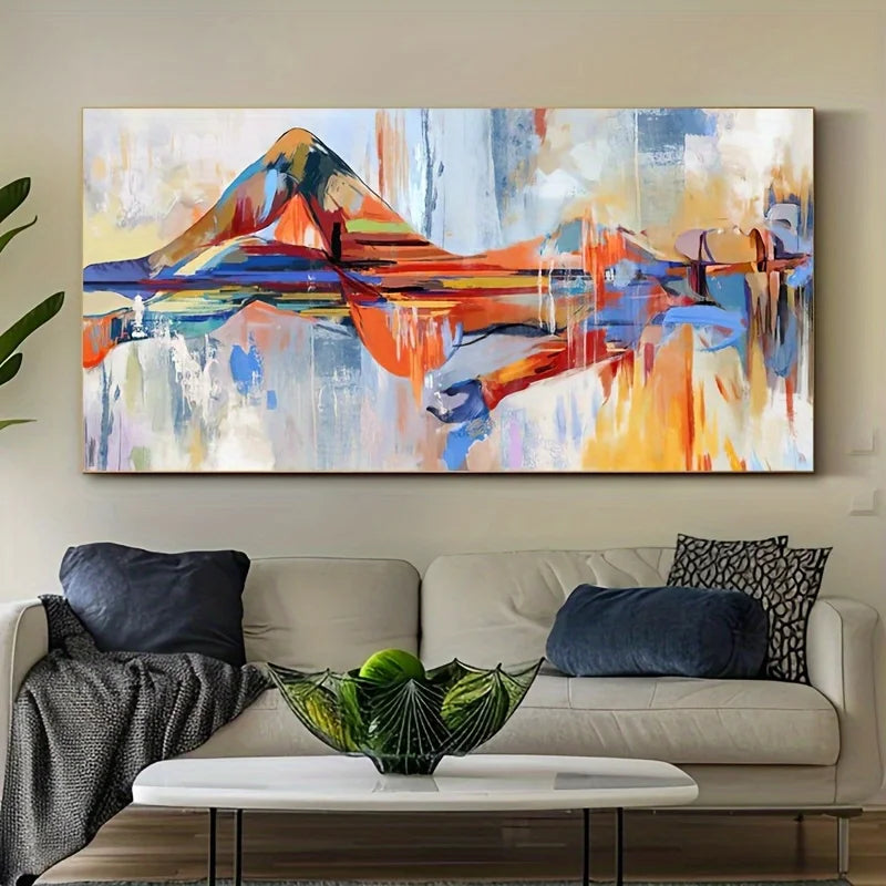 1pc Abstract Mountain Landscape Canvas Print, Frameless Modern Wall Art, Colorful Texture Painting