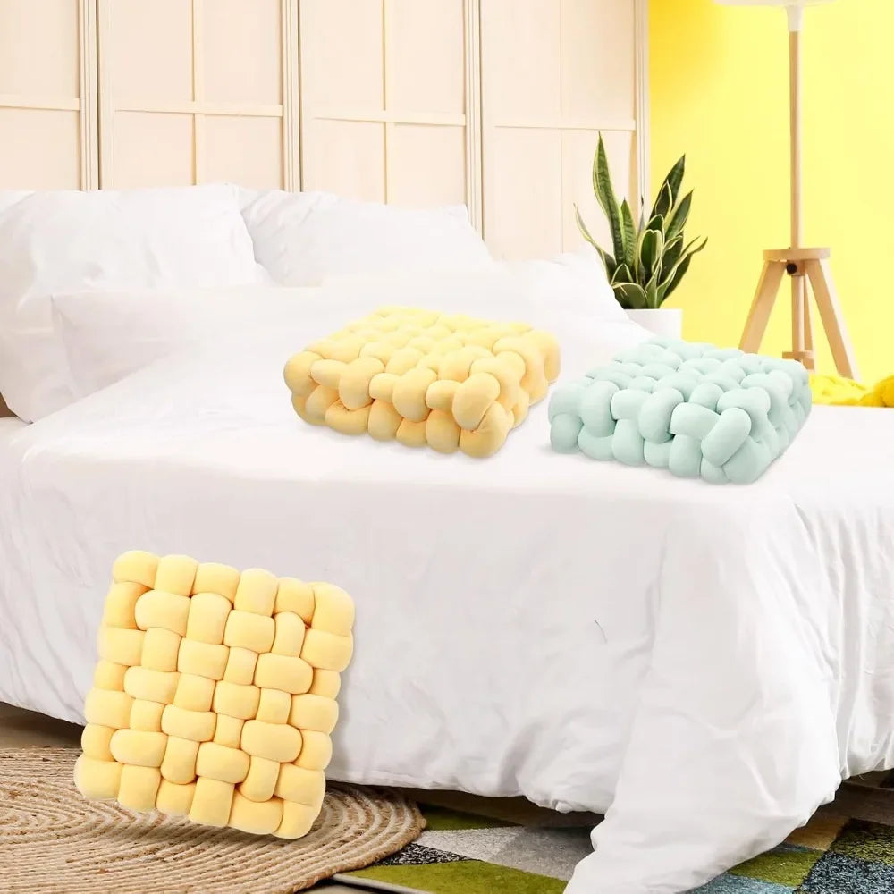 Hand Knot made Cushion 2025 Square Nordic Aesthetic Stuffed Plush Pillow Soft Skin-friendly for Office Chair & Home Sofa