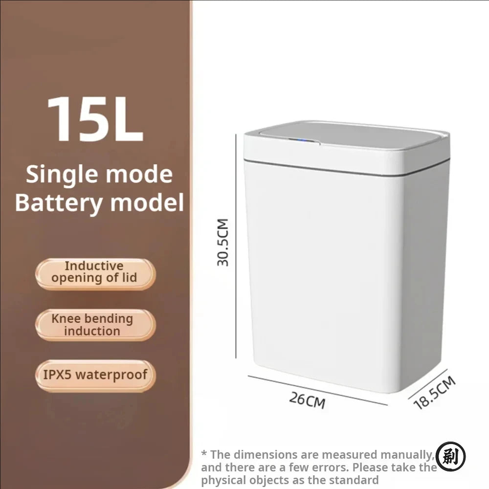15L Automatic Sensor Trash Can Contactless Smart Waste Bin Modern Household Garbage Container For Bathroom Kitchen Indoor Home