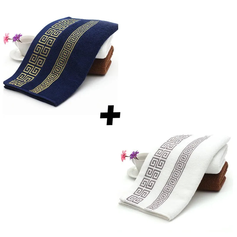 2Pcs Black Cotton Towels Set 34x74cm 70x140cm Embroidered Cotton Bath Towels High Absorbency Quick Drying Bathroom Towels Sets