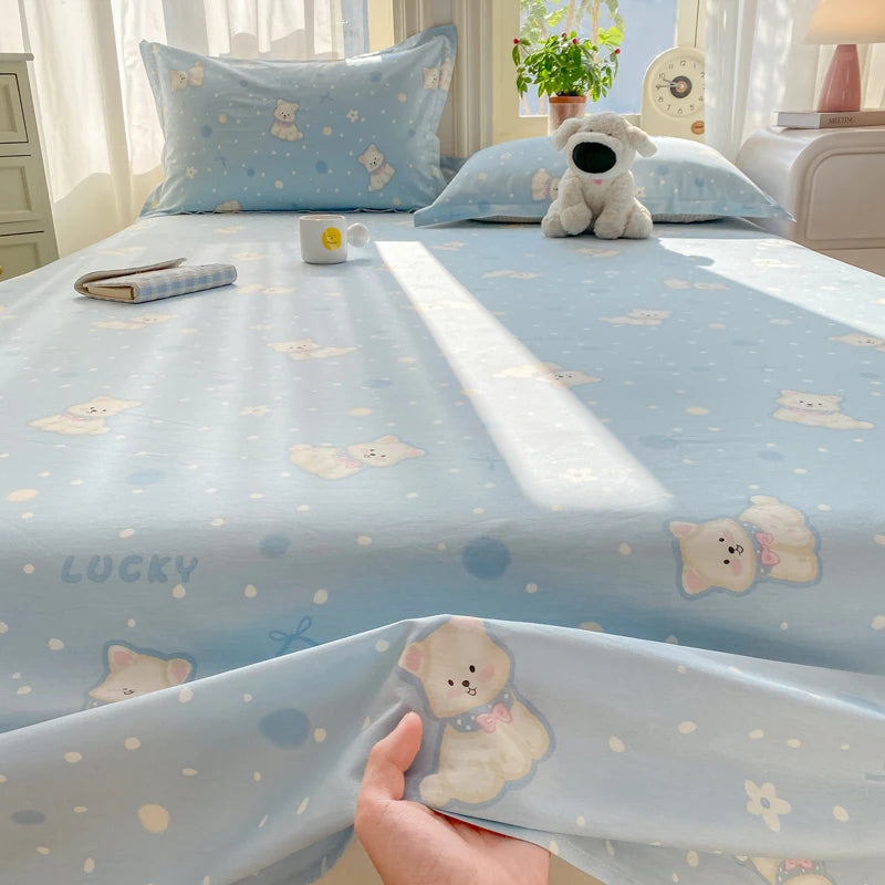 All Season Comfort 100% Cotton Flat Sheet , Soft Breathable Cute Cartoon Print Top Sheet, Wrinkle Resistant Fade Resistant