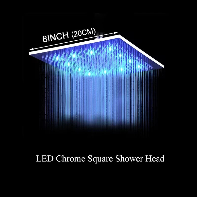 Rainfall Shower Head LED Changing 12/16" Square Brass Shower Head Faucet Bathroom Accessory Top Over-head Shower Sprayer