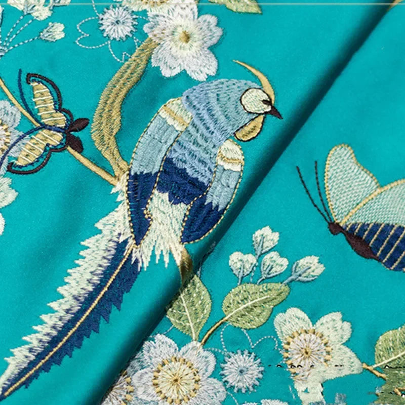 New Chinese Style Embroidered Bird Cushion Cover Living Room Sofa Waist Pillow Luxurious Classical Bed Head Silk Pillowcase