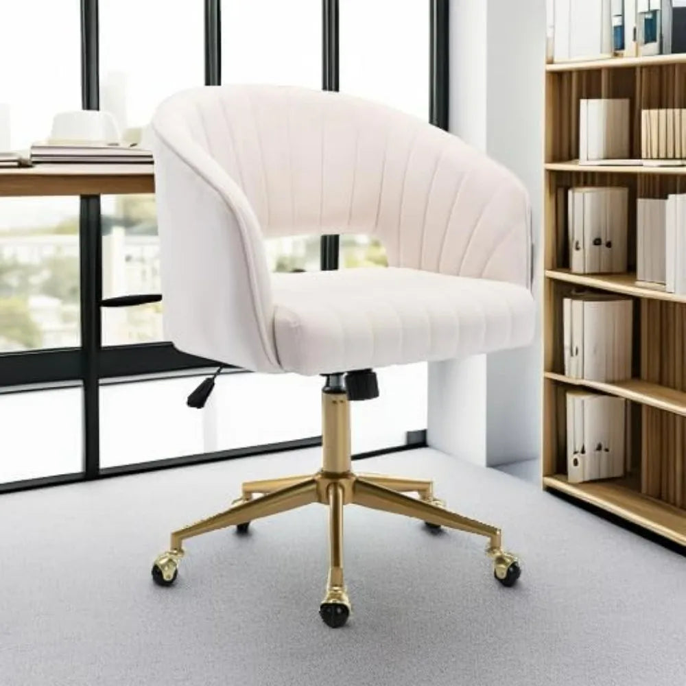 Home Office Swivel Velvet Desk Chair Modern Tufted Accent Armchair with Gold Base Ergonomic Computer Task Stool for Living Room