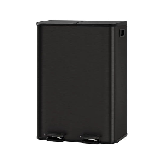 Double Trash Can, 2 x 8 gal (2 x 30 L) Garbage Can or Kitchen Dual Compartment Recycling Kitchen Step Trash Bin, Stainless Steel Trash Can.