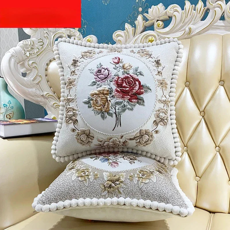 2pcs European Flower Throw Pillow Cover Waist Luxury Sofa Pillowcase Bedhead Backrest Anti Scratch Living Room Cushion Covers