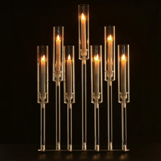 4pcs 7-Arm Acrylic Candlestick Clear Candelabra 26.5 Inch Tall for Hanukkah Living Room Decor