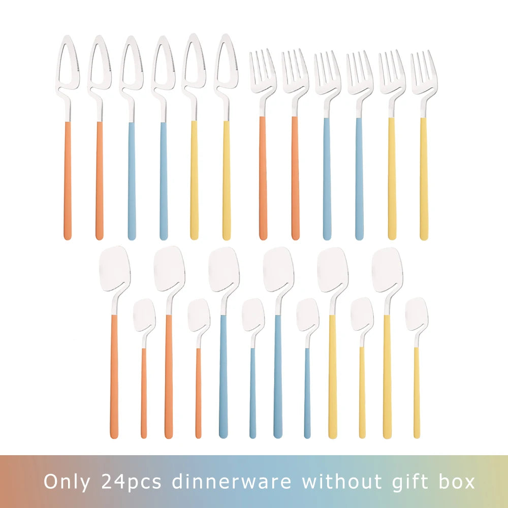 24Pcs Black Dinnerware Set 18/10 Stainless Steel Tableware Set Fork Knife Spoon Cutlery Set Gift Box Flatware Dishwasher Safe