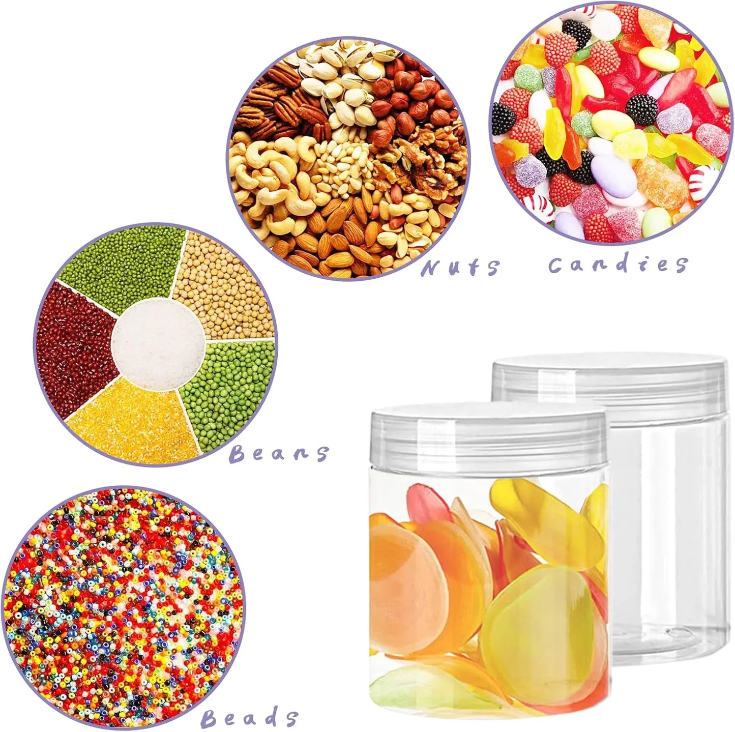 20 Pack 4oz Clear Plastic Jars with Lids,115ml Wide-Mouth Storage Containers for Candy,Beads,Lotion,Food