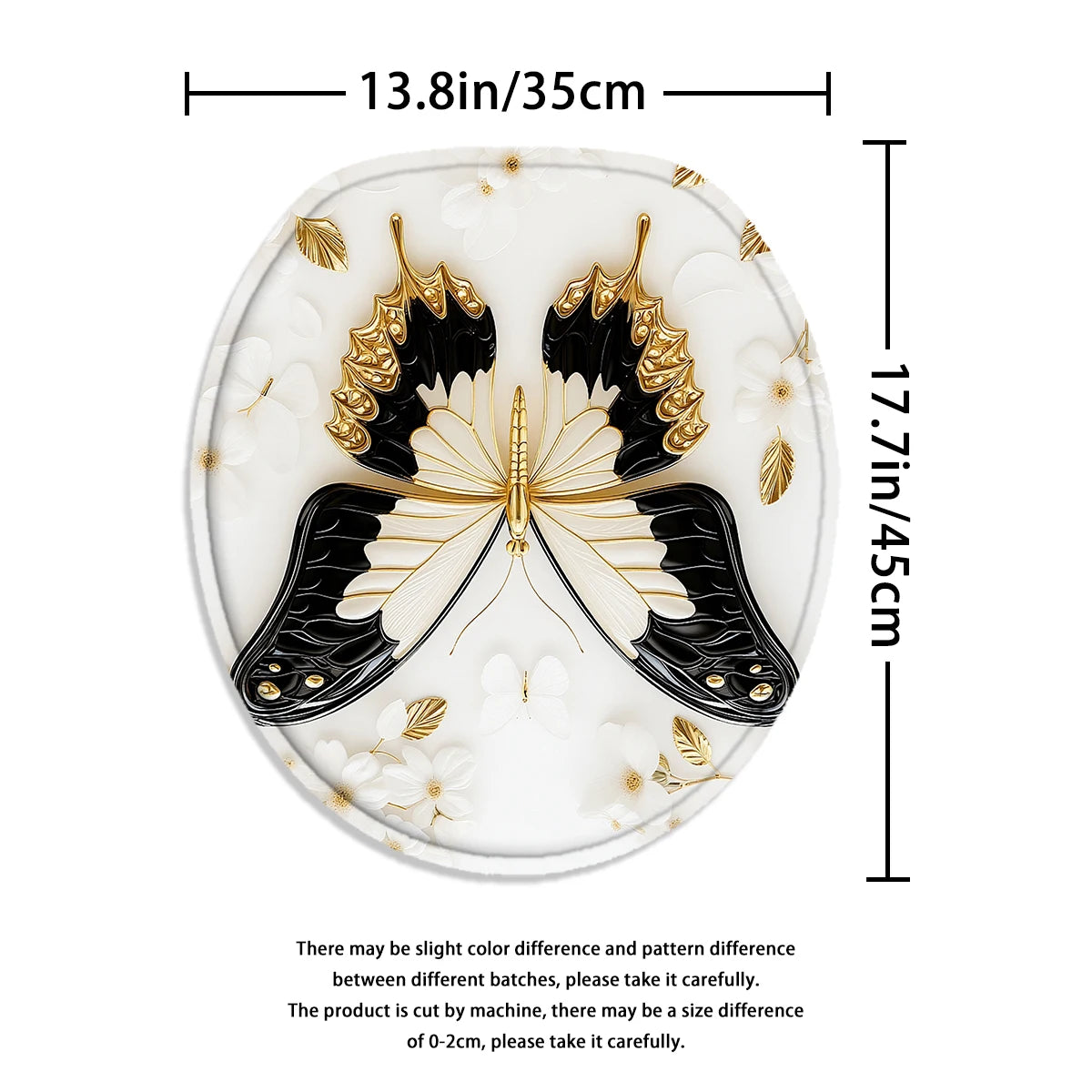 4Pcs Luxury Gold Butterfly Shower Curtain Set with Hooks, Elegant Black White Floral Print Waterproof Mildew Resistant Fabric Bath Mat for Family Bathroom Home Decor