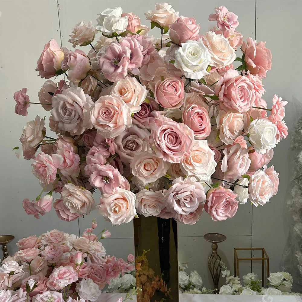 80/70/60/50/30cm Artificial Pink Large Flower Ball, Table Centerpiece for Special Event Decor, Floral Arrangement