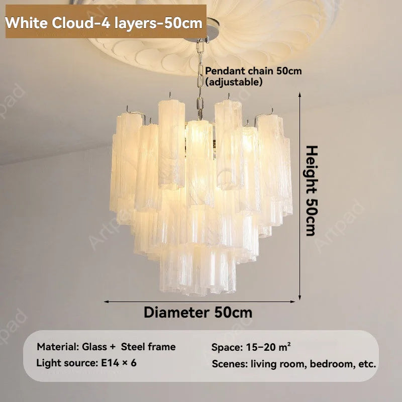 Round Murano Glass Chandelier Crystal Tube LED Ceiling Light for Living Room Dining Room Bedroom Luxury Modern Home Decor Lamp