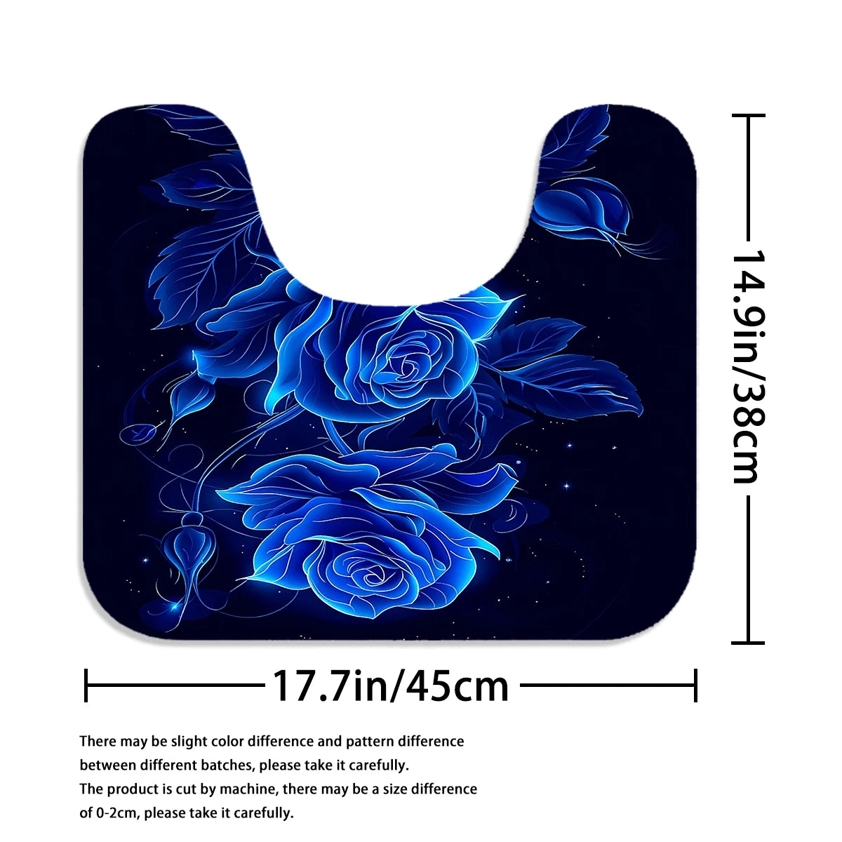 4Pcs Glowing Blue Rose Shower Curtain Set with Hooks, Neon Floral Starry Night Print Waterproof Mildew Resistant Fabric Bath Mat for Family Bathroom Home Decor