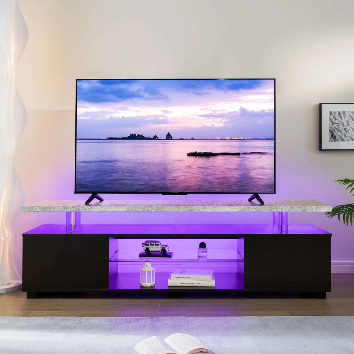 Cubehom TV Entertainment Center LED TV Stand, Gaming Center for 50 inch TV, Modern TV Stand with Storage, TV Console for Gaming