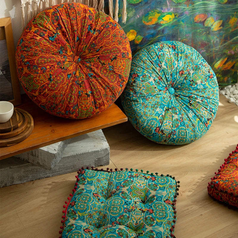 Bohemian Style Thickened Cotton Linen Cushion for Ground Lazy People with Moroccan Window Tatami Mat Pillow Puff Cushion