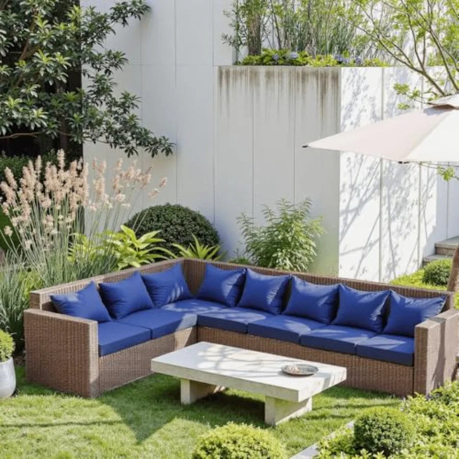 Outdoor Seat Cushion Set 4, Waterproof and Fade Resistant Patio Furniture Cushions with Removable Cover and Ties, Thick Deep Seat