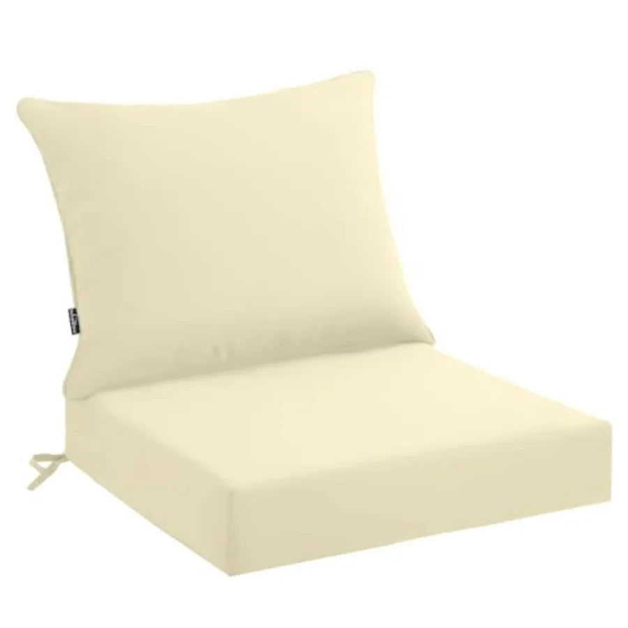 Outdoor Seat Cushion Set 4, Waterproof and Fade Resistant Patio Furniture Cushions with Removable Cover and Ties, Thick Deep Seat