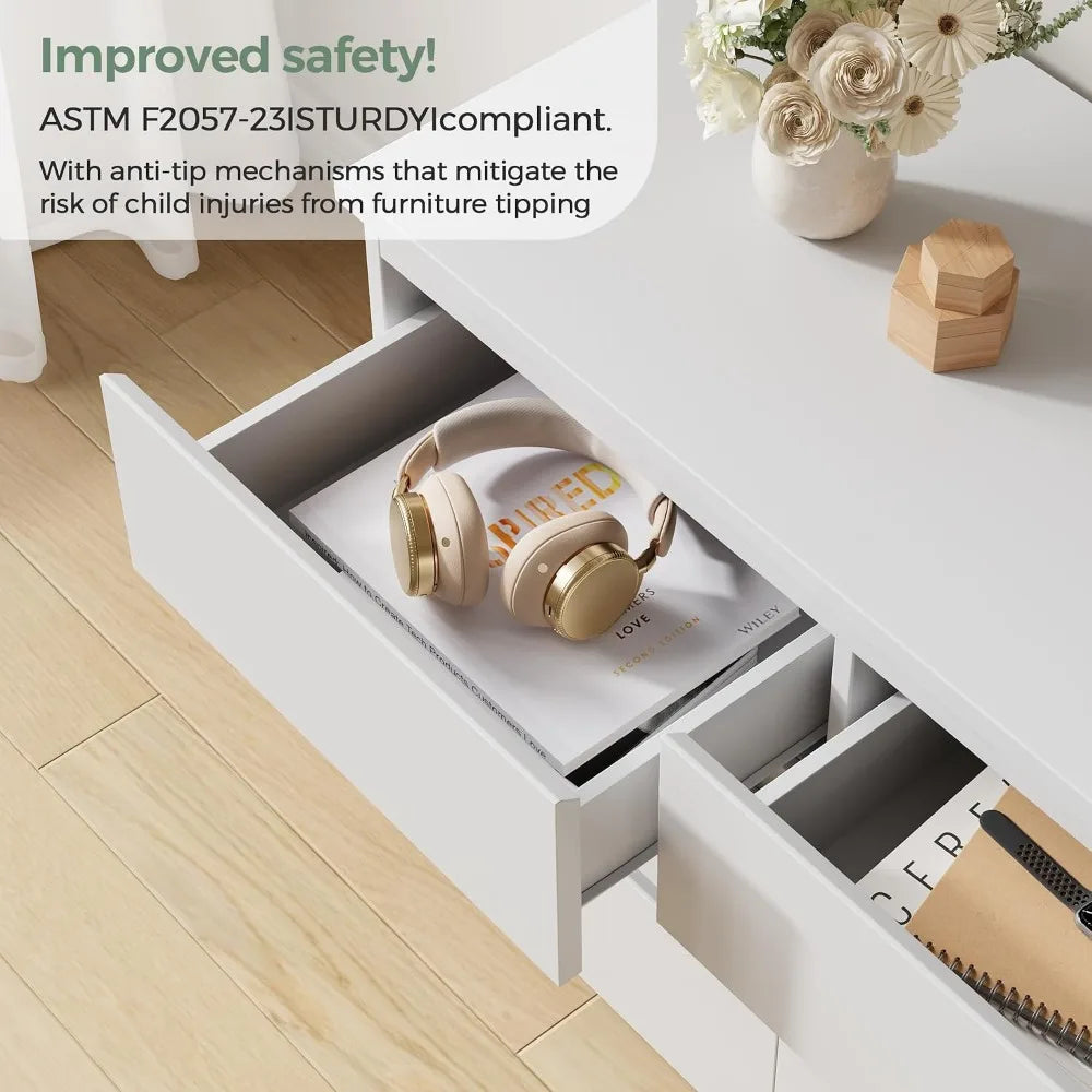 Elegant White 9-Drawer Dresser for Bedroom, Storage Chest with Deep Drawers for Living Spaces