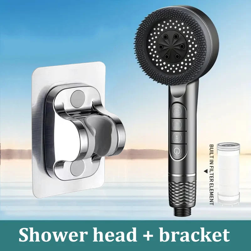 Four-speed Adjustment Shower Booster Shower Head Bathroom Household Water Heater Bath Handheld Shower Head Bracket Set