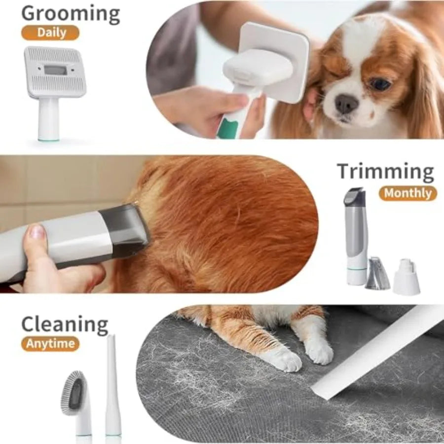 Dog Grooming Kit Pet Grooming Vacuum with Pet Clipper Nail Grinder 6-in-1 Grooming Tools for Dogs Cats Shedding Control Black