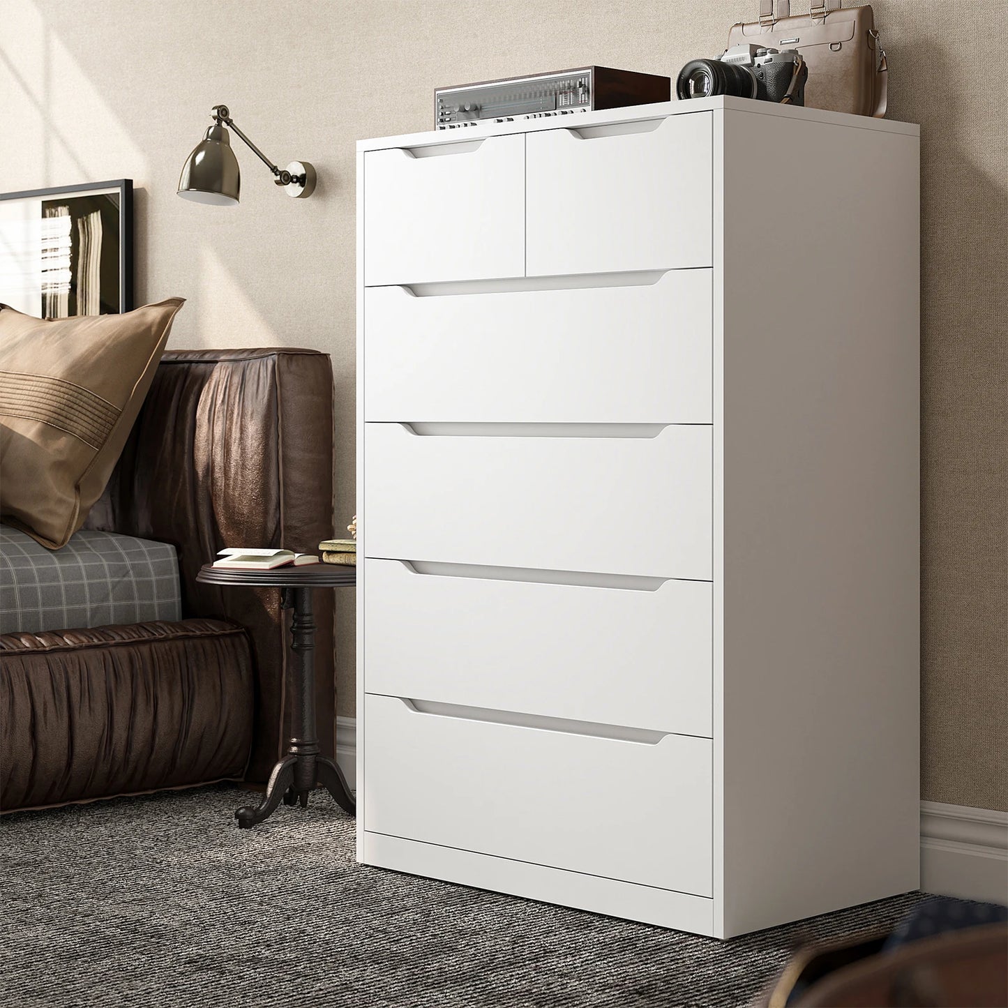 Modern Tall wooden Dresser with 6 Drawers - Solid Wood Storage Cabinet for Bedroom, Entryway & Living Room