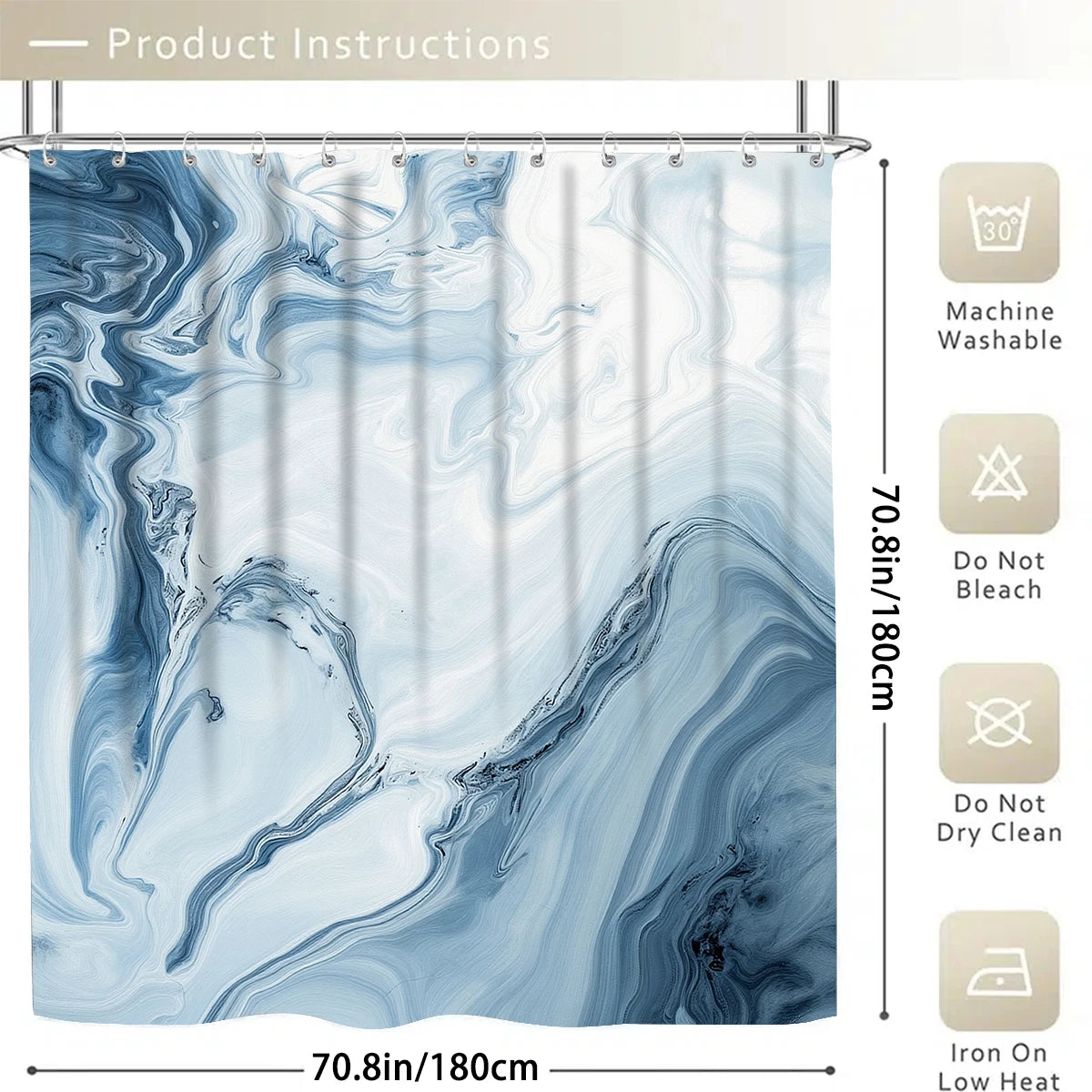 4 Pcs/Set Blue Marble Swirl Shower Curtain Bathroom Set, Abstract Fluid Print Waterproof Mildew Resistant Fabric, Family Bathroom Decor, Modern Minimalist Style Bath Mat Set, Fits Apartment, Guest Bathroom, Home Use, Includes