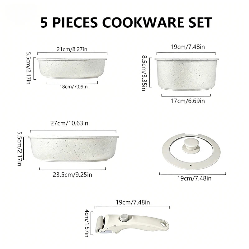 Non-stick pan, 17-piece frying pan set, suitable for induction cooktops and open flames, frying pan set, long-lasting non-stick, scratch-resistant surface, dishwasher safe, creamy white, can be given as a gift