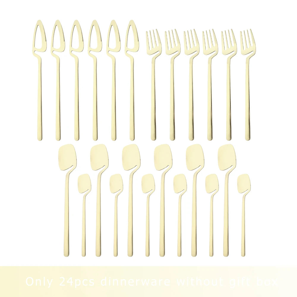 24Pcs Black Dinnerware Set 18/10 Stainless Steel Tableware Set Fork Knife Spoon Cutlery Set Gift Box Flatware Dishwasher Safe