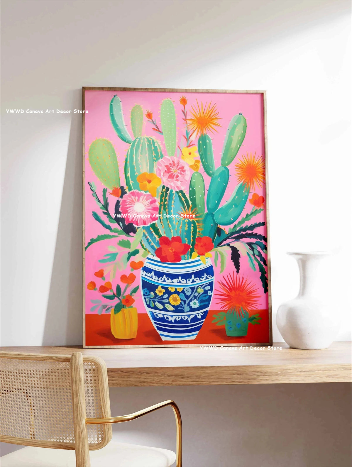 Bohemian Cactus Desert Canvas Poster Mexico Smallest Architectural Artwork Western Plant Wall Art Print for Modern Home Decor