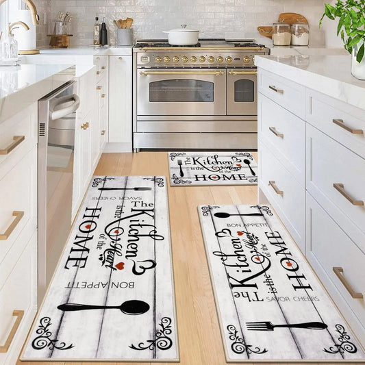 VIKAMA 3-Piece Kitchen Rug Set Machine Washable Kitchen Anti-Slip Suitable for Kitchen Rugs and Mats Ideal for Kitchen Use