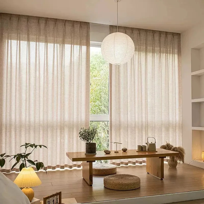 3 Colors Linen Like Semi Shading Beige Grey Cream White Tulle Living Room Flax Sheer Curtains for Bedroom Window S Folds Drapes
