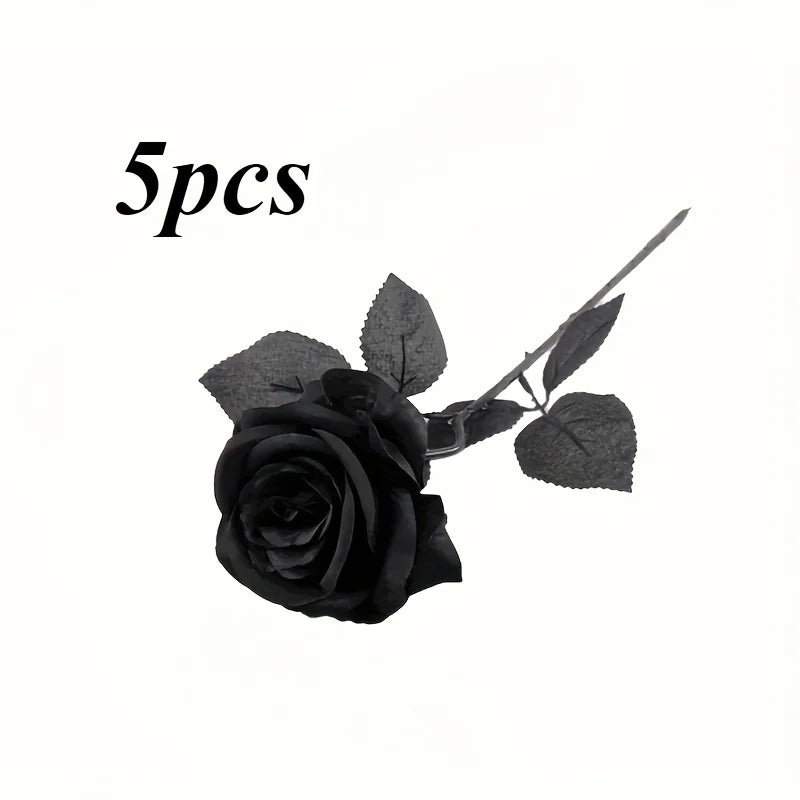 Artificial Black Roses Fake Flowers, Long Stem, with No Container, for Halloween, Home Decor, Tabletop