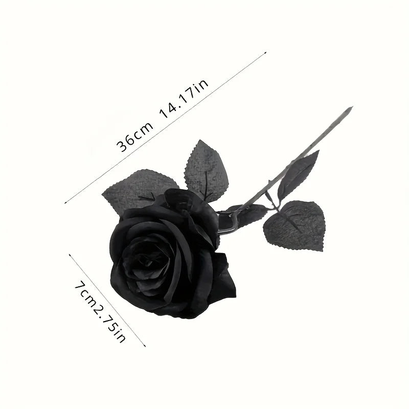 Artificial Black Roses Fake Flowers, Long Stem, with No Container, for Halloween, Home Decor, Tabletop