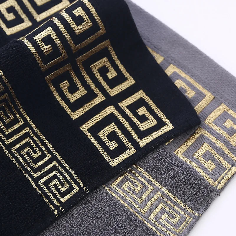 2Pcs Black Cotton Towels Set 34x74cm 70x140cm Embroidered Cotton Bath Towels High Absorbency Quick Drying Bathroom Towels Sets