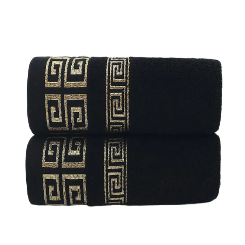 2Pcs Black Cotton Towels Set 34x74cm 70x140cm Embroidered Cotton Bath Towels High Absorbency Quick Drying Bathroom Towels Sets