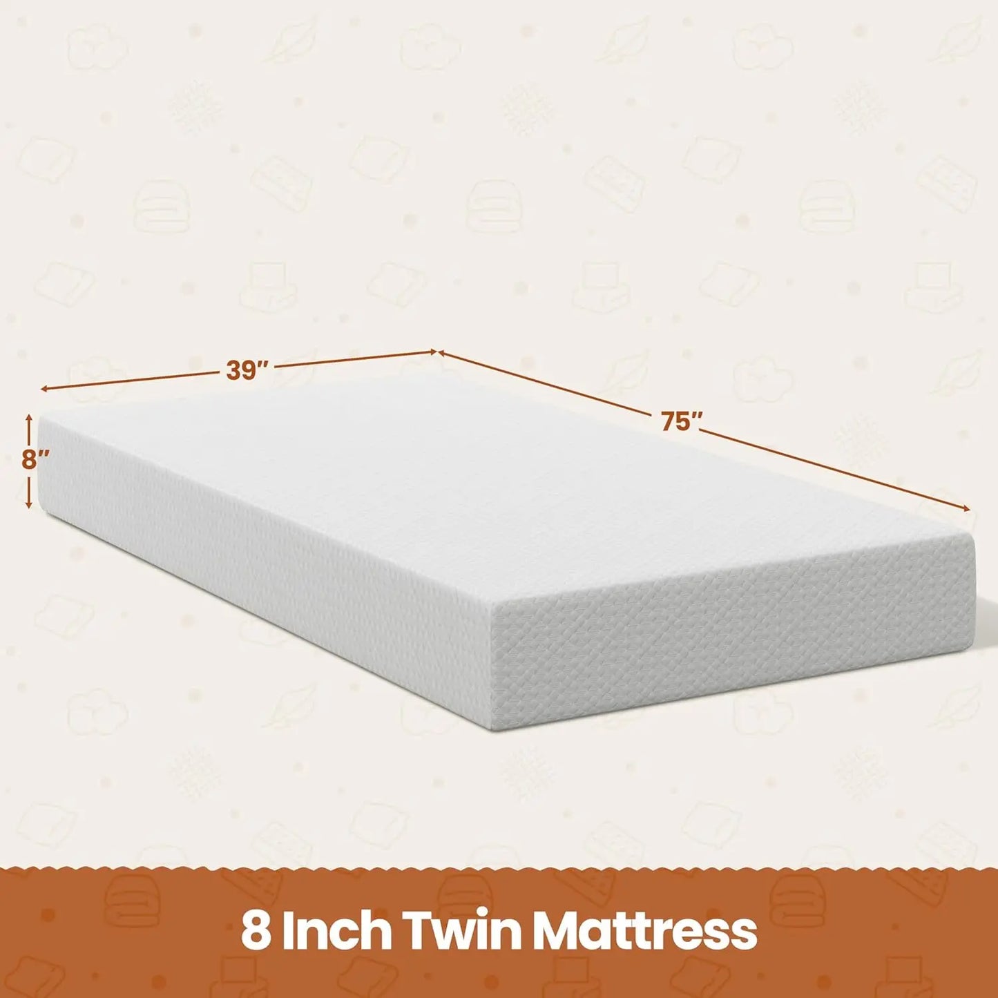 8 Inch Twin Mattress 3 Foam Layer Cooling Gel Memory Foam Mattresses Green Tea for Fresher Sleep Medium Firm CertiPUR-US Certifi