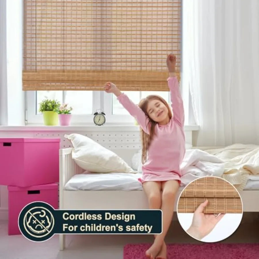 Coe Wood Window Blinds Bamboo Sheer Light in Woven Roman Shades Wood 22.5" W X 48" H