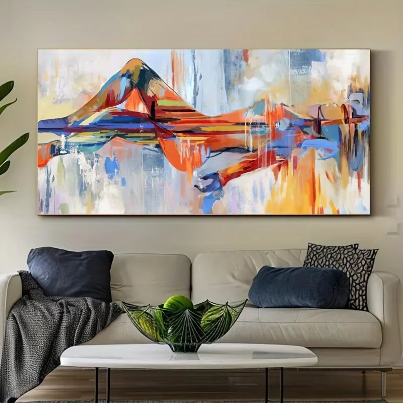 1pc Abstract Mountain Landscape Canvas Print, Frameless Modern Wall Art, Colorful Texture Painting