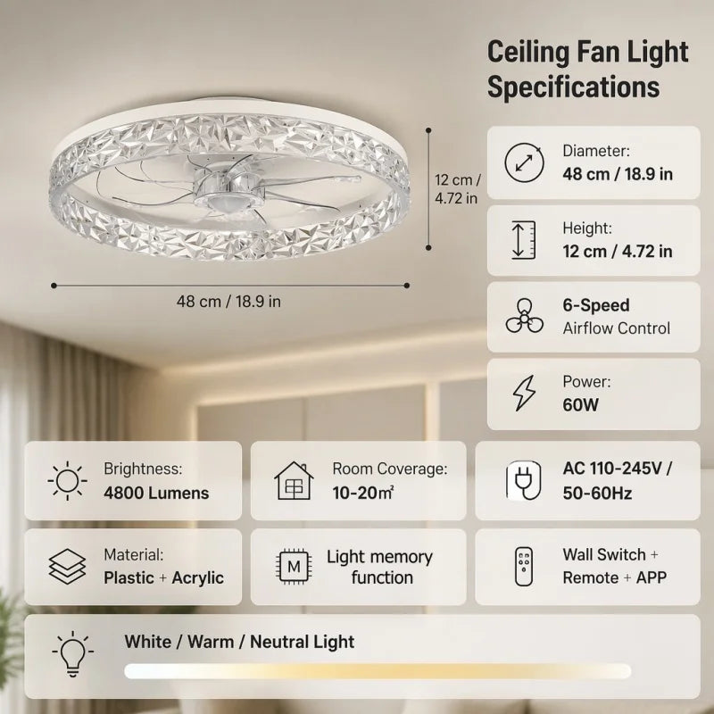 Modern Ceiling Fan With Light Remote Control Dimmable 6 Speeds DC Motor Low Noise LED Ceiling Fans Lamp For Living Room Bedroom