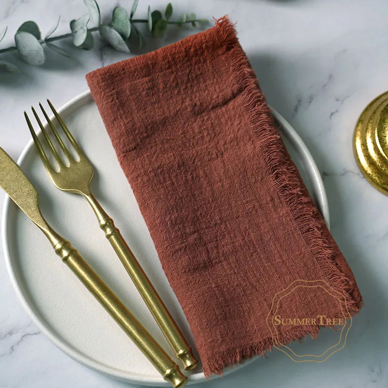 12PCS Napkins 41x41cm Cotton Cloth Gauze Retro Burr Rustic Kitchen Towel Dining Place Mat Wedding Party Linen Napkin Table Decor