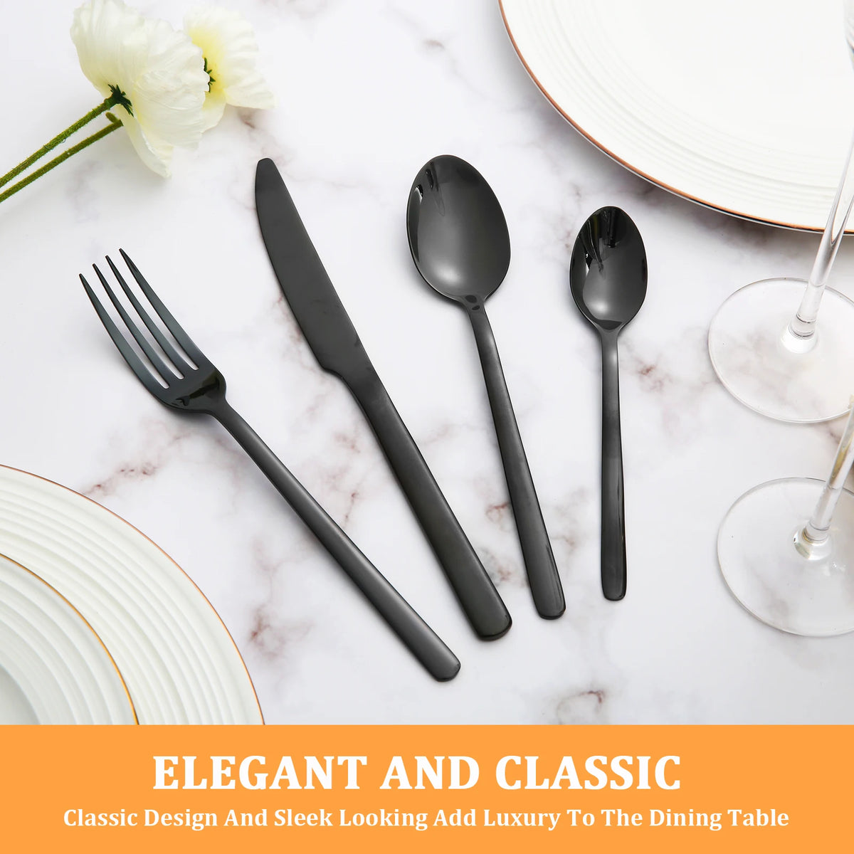 HANSMART 24Pcs Stainless Steel Flatware Set Service for 6 Mirror Polished Knife Fork Spoon Durable Tableware for Home Restaurant Catering